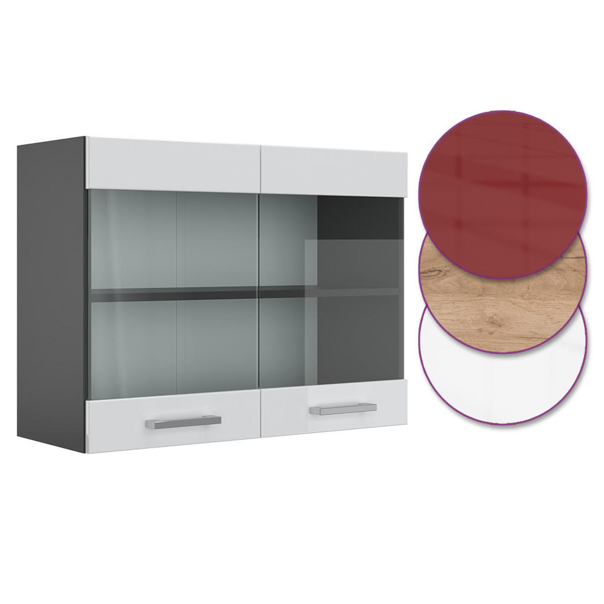 KÜCHENGLASSCHRANK R-Line Weiß Hochglanz 80 cm - Weiß Hochglanz/Anthrazit, Holzwerkstoff (80/60/31cm) - Vicco