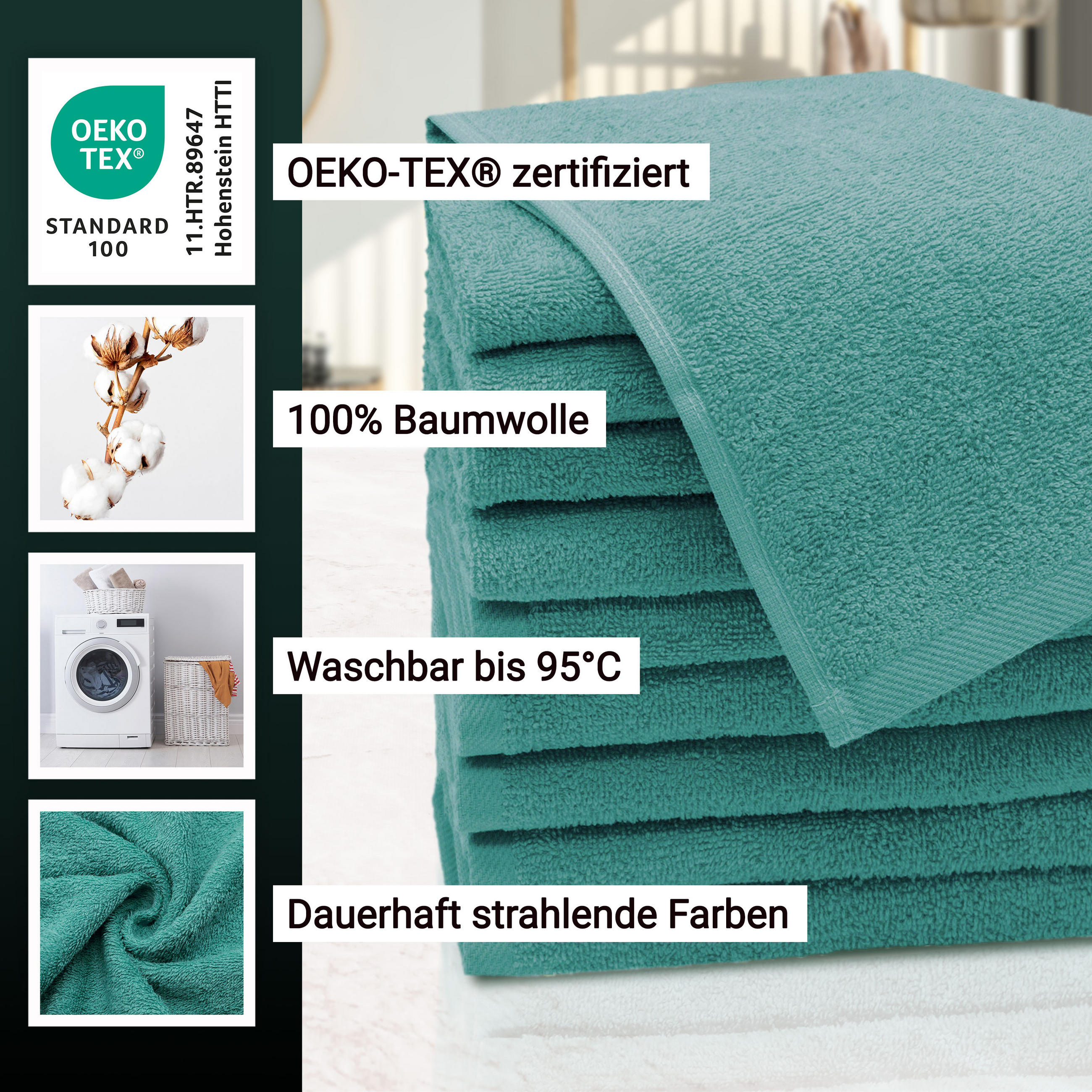 GÄSTETÜCHER, 10er-Set, 30x50 cm, 100% Baumwolle, Grün - Türkis, Textil (30/50cm) - Zollner