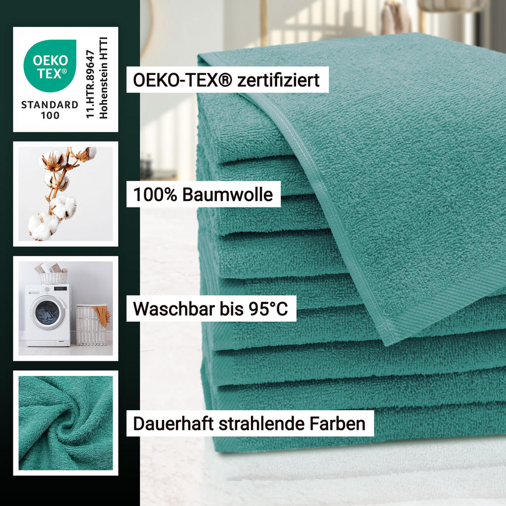 Thumbnail - Zollner Gästetücher,, Türkis, Textil, 30x50 cm, Oeko-Tex® Standard 100, Badtextilien, Gästehandtücher