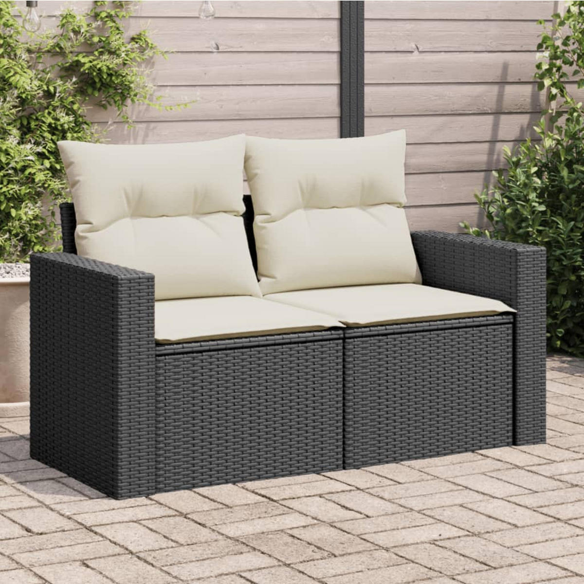 GARTENSOFA Mit Kissen 2-Sitzer Schwarz Poly Rattan - Schwarz, Kunststoff (131/69/62cm) - vidaXL