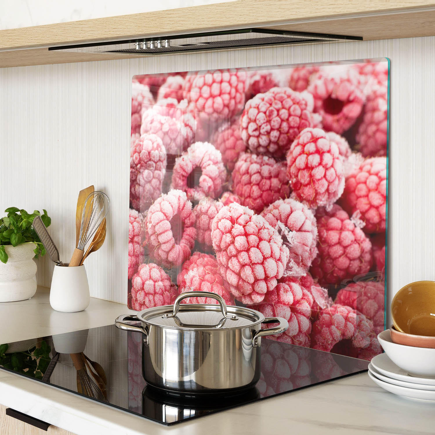 GLASPLATTE 60x52 cm Gefrorene Himbeeren - Rot, Glas (60/0.4/52cm) - TULUP