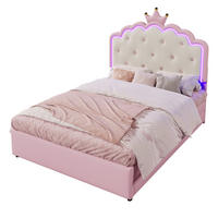 POLSTERBETT aus PU 140x200 cm Rosa mit LED-Beleuchtung, Ausziehbett, 2 Schubladen und Kronendesign - Rosa, Kunststoff (140/200cm) - Modfu