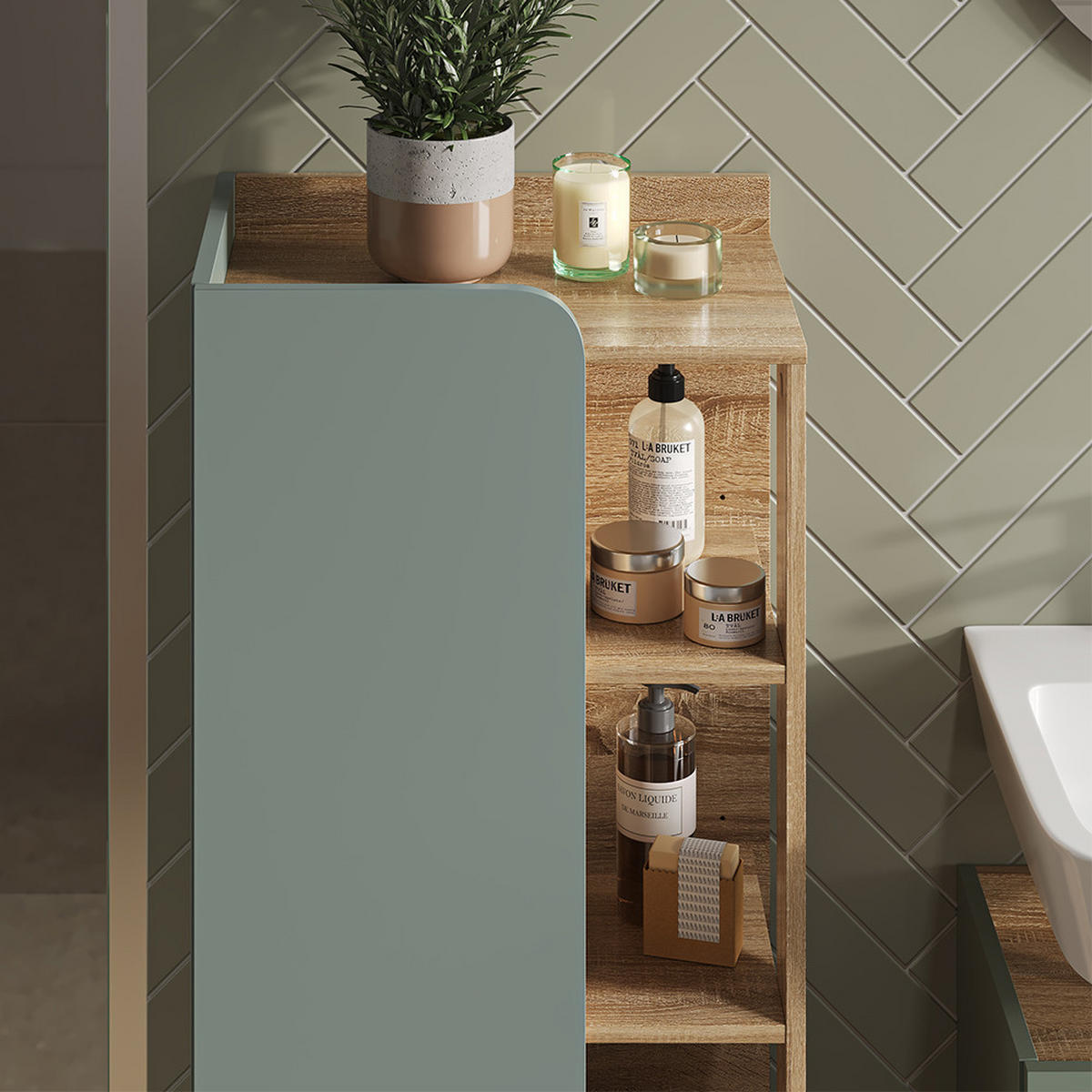 MIDISCHRANK Karen Blau-Grau 50 x 128 cm mit Tür und offenen Fächern - Dunkelblau/Sonoma Eiche, Holzwerkstoff (50/128/35cm) - Vicco