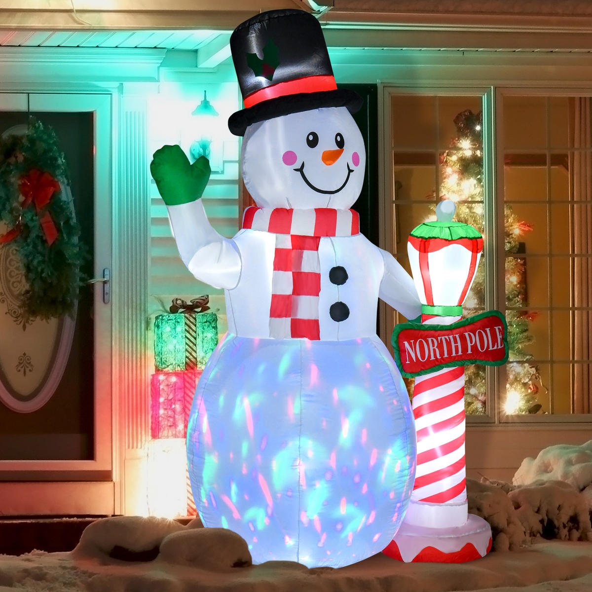 WEIHNACHTSDEKO aufblasbarer Schneemann, 240 cm, LED-Beleuchtung, Weiß - Weiß, Kunststoff (103/240/164cm) - HOMCOM