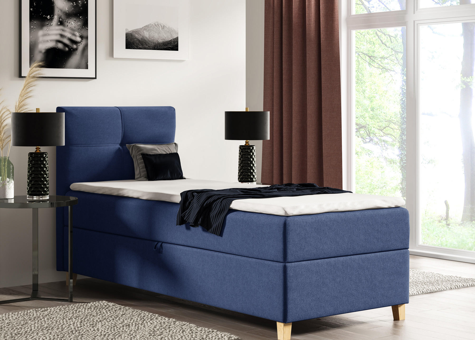BOXBETT Candy Mini - 90x200 - blau (Soro 76, Chenille) - Blau/Beige, Holz/Holzwerkstoff (90/200cm) - Sofnet