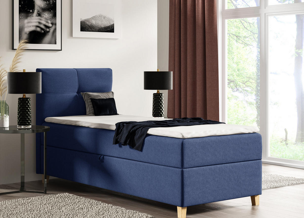 BOXBETT Candy Mini - 90x200 - blau (Soro 76, Chenille) - Blau/Beige, Holz/Holzwerkstoff (90/200cm) - Sofnet