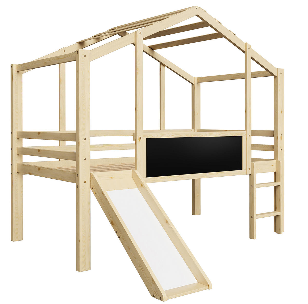 HOCHBETT aus Massivholz 90x200 cm Holzfarben mit Rutsche, Leiter und Tafel - Naturfarben, Holzwerkstoff (90/200cm) - IVMEU