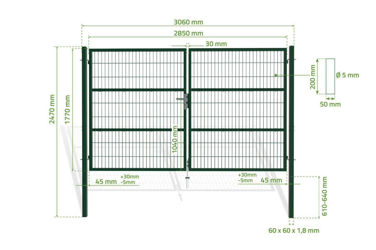 ZAUNTOR Razo Grün 3m H.180cm + TÜRCHEN 1m H.180cm - Grün, Metall (306/183cm) - Casanoov