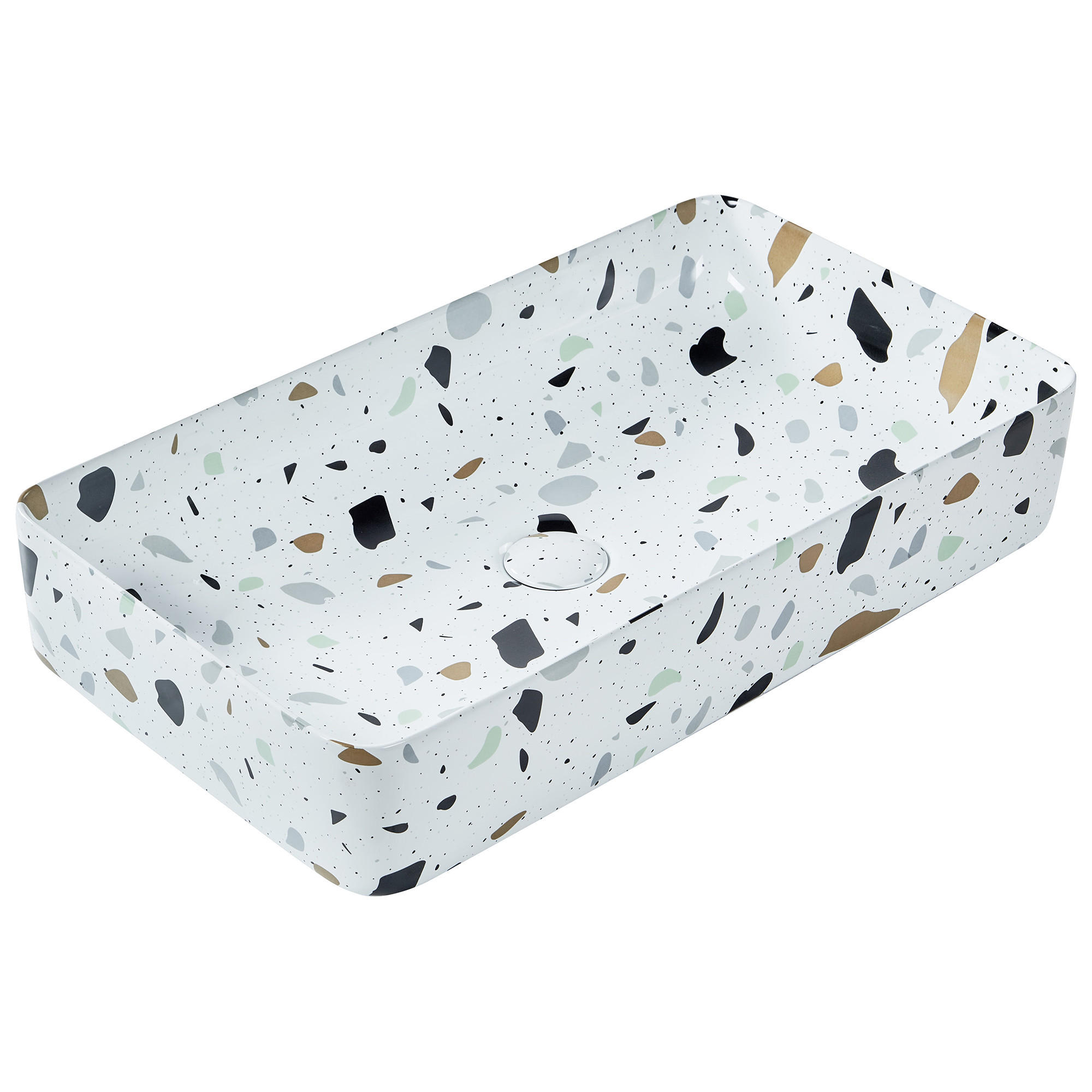 Beliani UMYVADLO NA DESKU Terrazzo Bílé 51/34 cm Keramika Nules