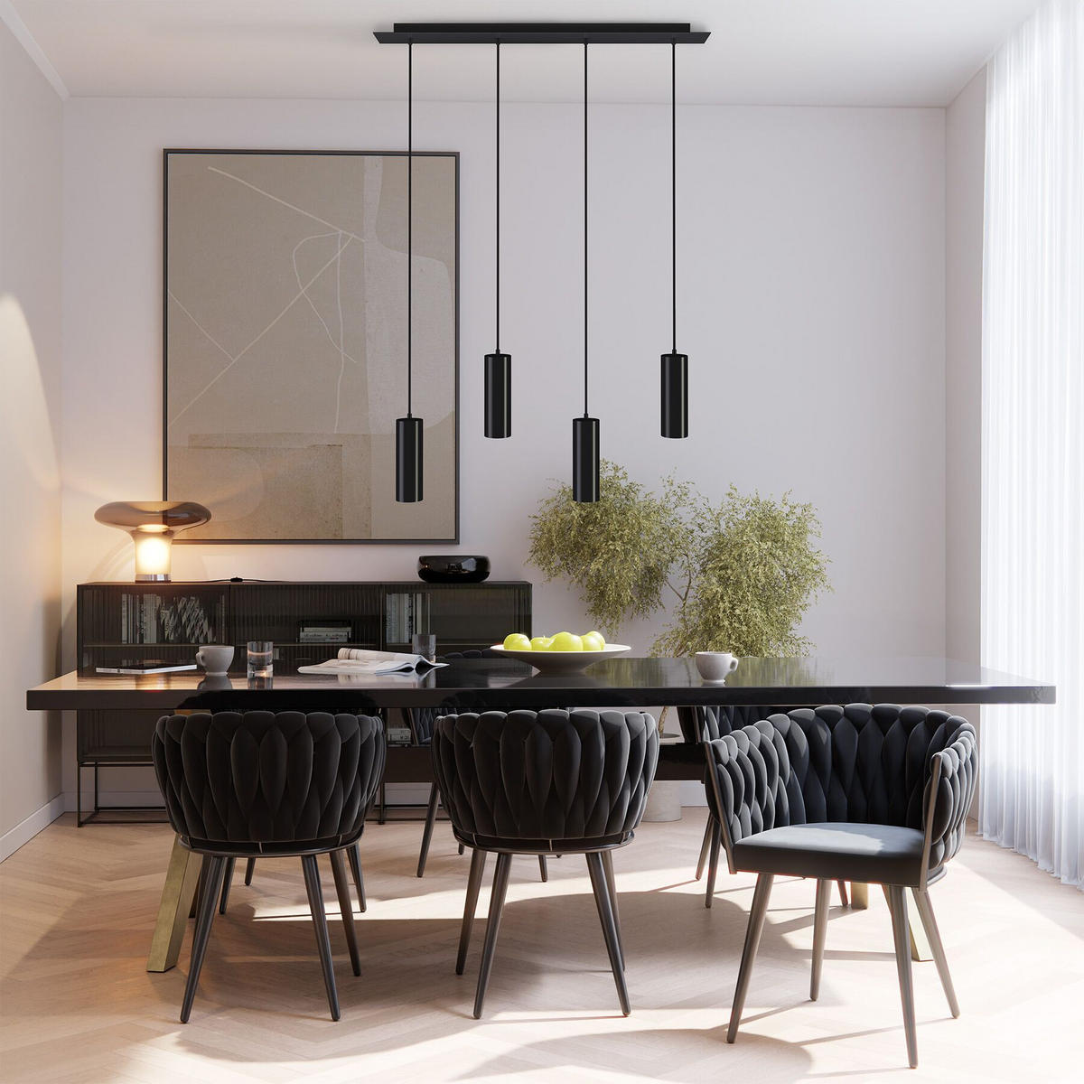 HÄNGELEUCHTE Lumea,75 x 9 x 146 cm ,schwarz - Schwarz, Metall (9/75/146cm) - tectake