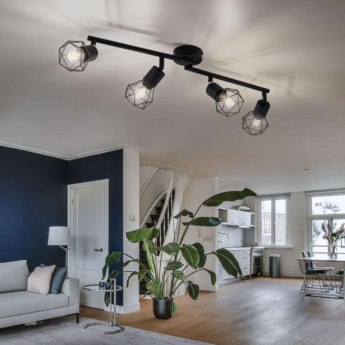 LED DECKENLEUCHTE Käfigstrahler Schwarz - Schwarz, Metall (60/8/19.5cm) - Globo Lighting