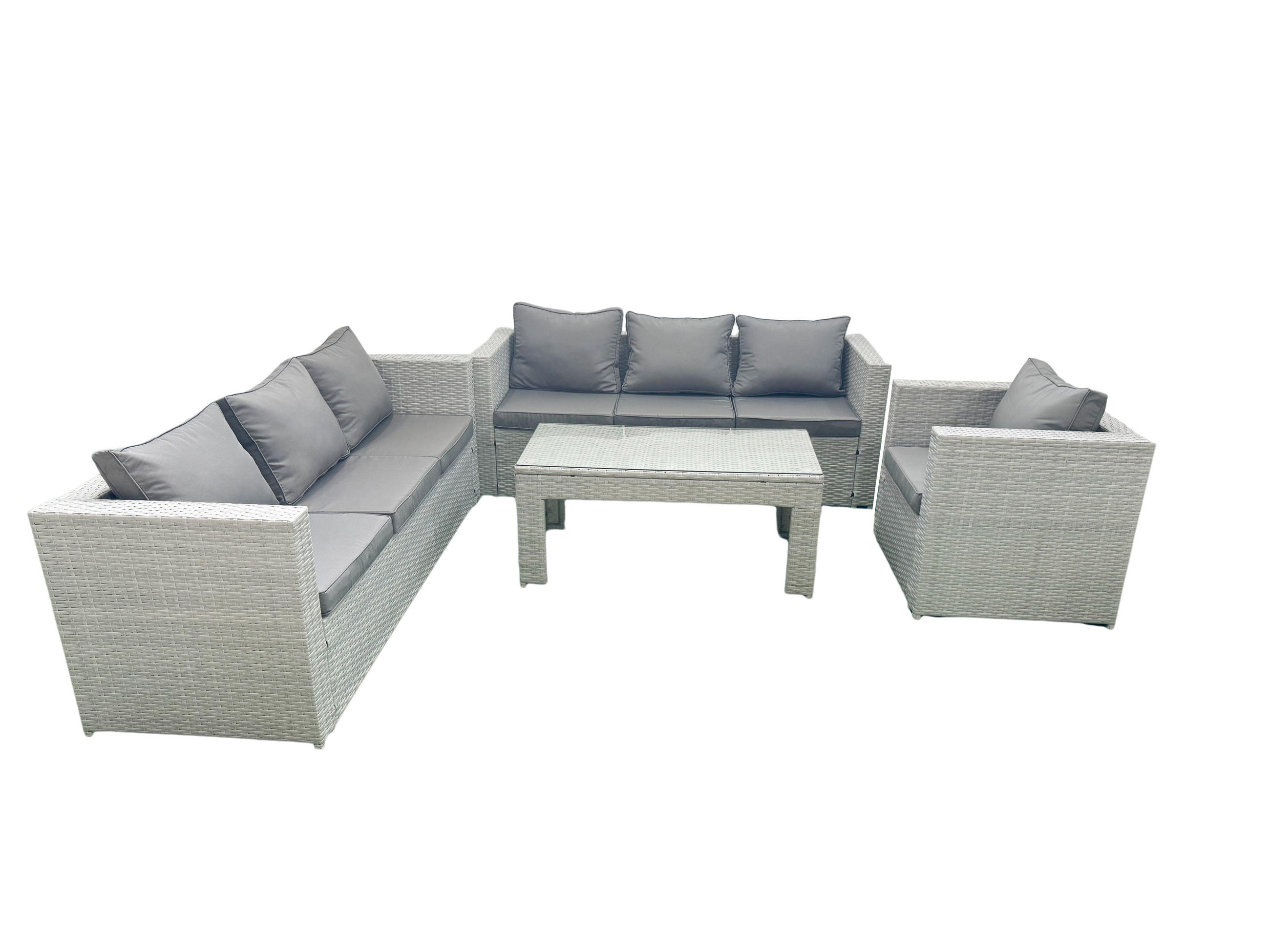 GARTENSOFA hohe Rückenlehne Polyrattan Hellgrau-Mix 7-Sitzer - Hellgrau/Grau, Glas/Kunststoff - Fimous