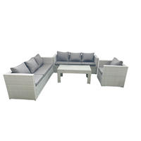 GARTENSOFA hohe Rückenlehne Polyrattan Hellgrau-Mix 7-Sitzer - Hellgrau/Grau, Glas/Kunststoff - Fimous