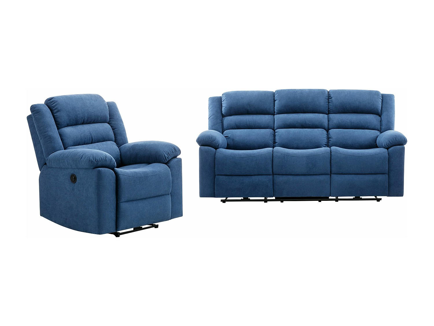 SOFAGARNITUR mit Relaxfunktion - 4 -Sitzer - Polyester - blau - BUROLO - Blau, Textil (199/103/95cm) - Vente-Unique