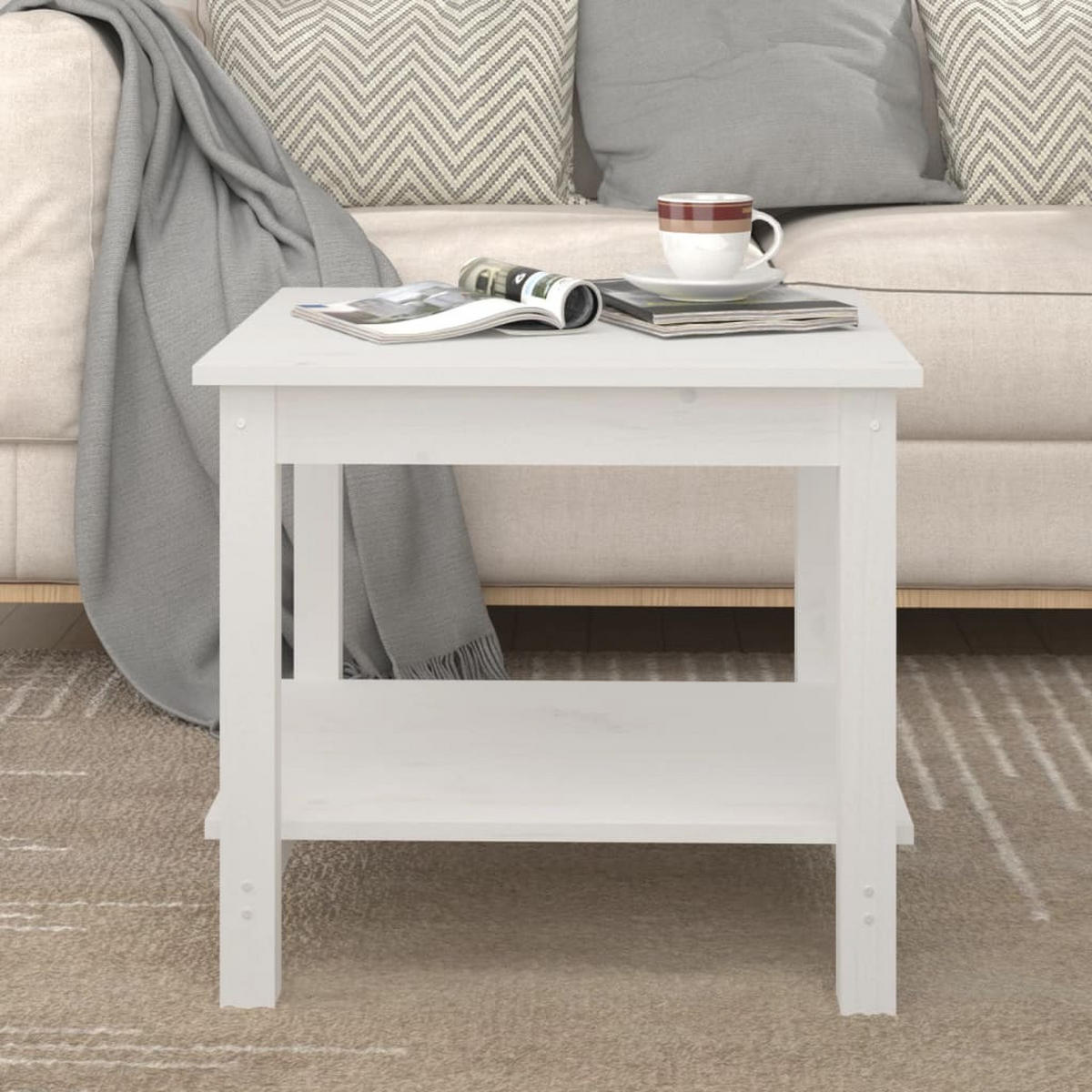 COUCHTISCH Weiß 50x50x45 cm Massivholz Kiefer - Weiß, Holz (50/50/45cm) - furnicato