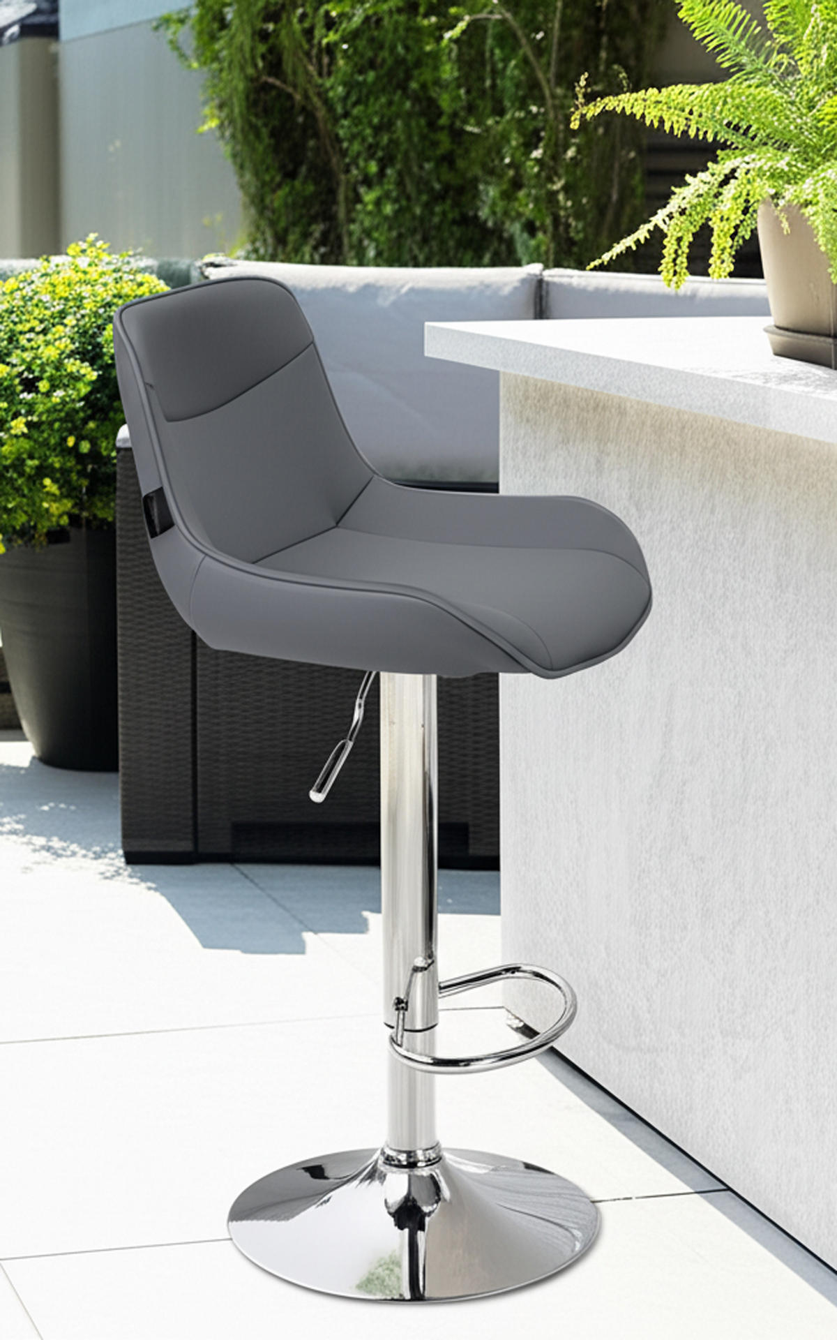 BARHOCKER 2er Set Vulcano Kunstleder chrom grau - Chromfarben/Grau, Kunststoff/Metall (49/106/51cm) - TPFLiving