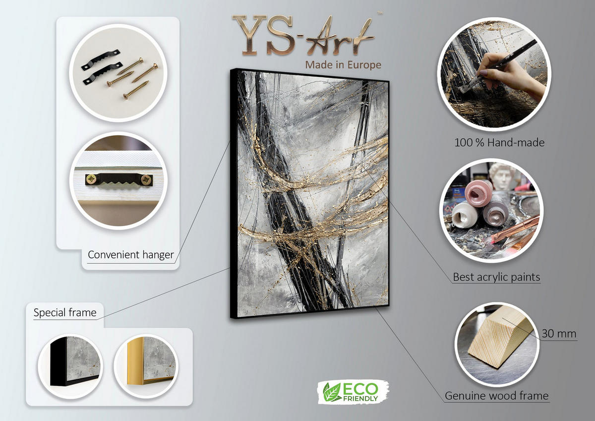 GEMÄLDE Goldener Strich Schattenfugenrahmen Gold 120x80 cm - Goldfarben, Holz (120/80cm) - YS-art gallery