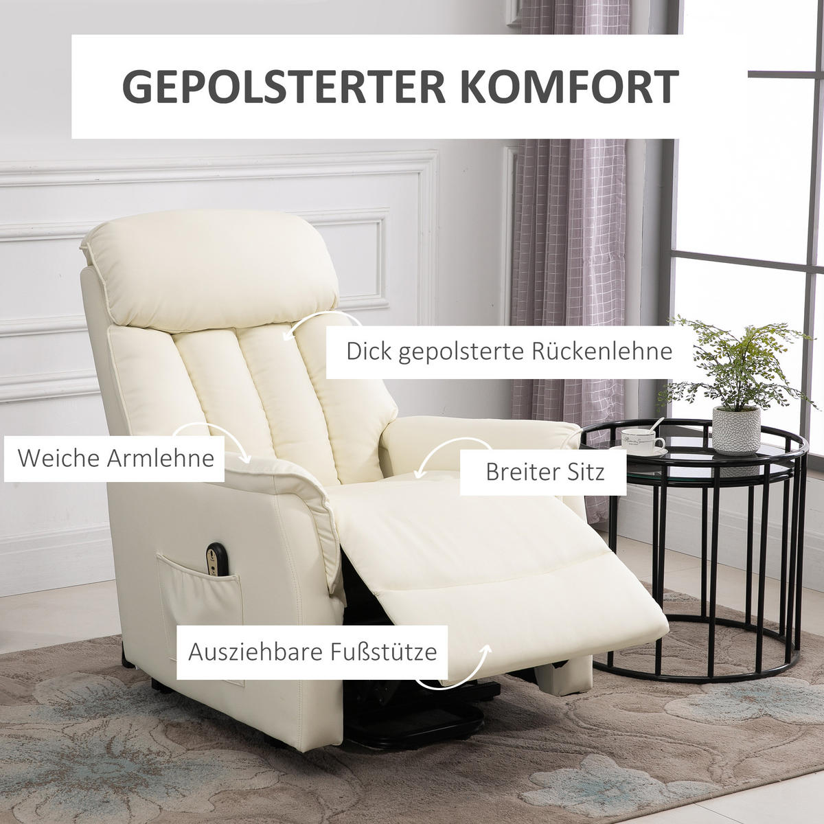SESSEL mit Aufstehhilfe Kunstleder Beige - Beige, Kunststoff (94/104/80cm) - HOMCOM