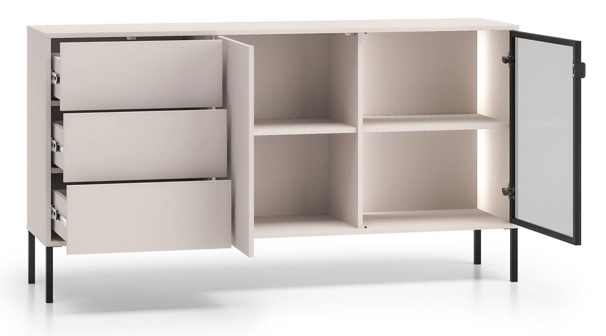 SIDEBOARD Barnee Kaschmir 160 cm - Taupe/Schwarz, Holzwerkstoff/Metall (160/86/40cm) - Selsey