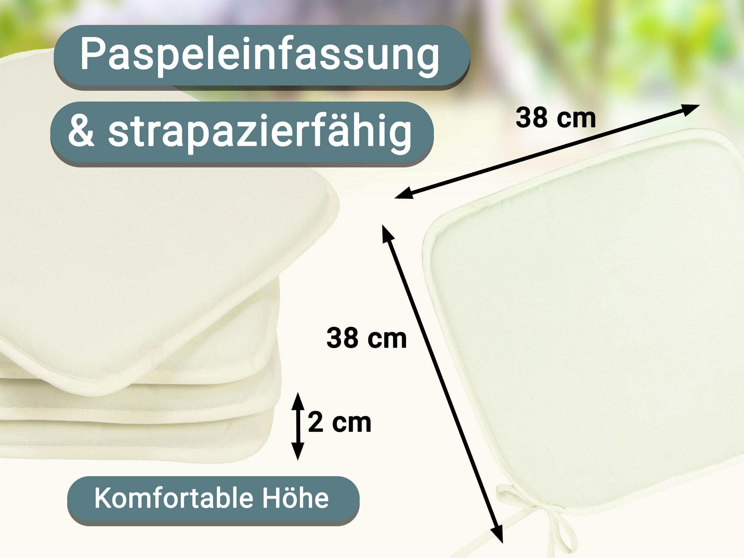 Thumbnail - Zollner Stuhlkissen,, Creme, Textil, Quadratisch, 38x2x38 cm, Oeko-Tex® Standard 100, Wohntextilien, Kissen, Sitzkissen