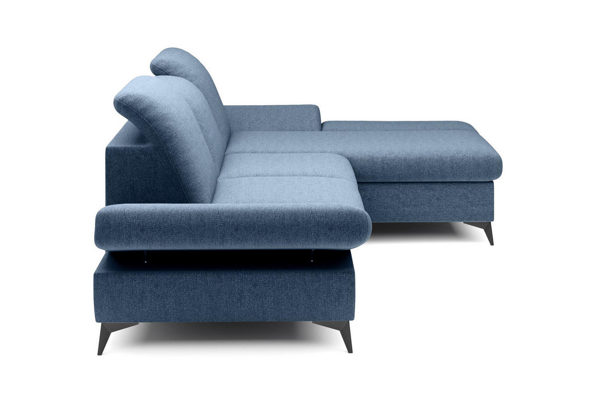 ECKSOFA FELICE R-S Blau Geflochtener Stoff mit Schlaffunktion - Blau, Holz (284/166cm) - MASSENO