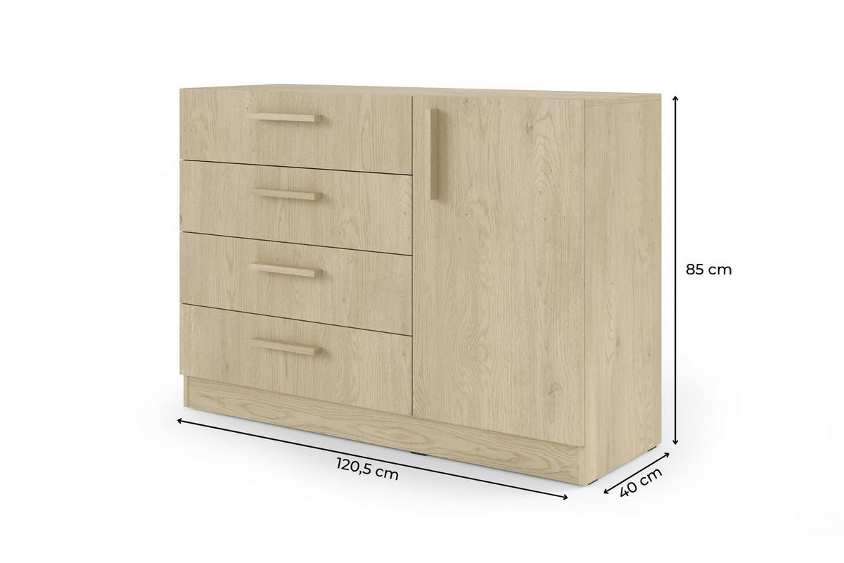 KOMMODE BRISSO BRK2 120,5/85/40 cm in Eiche Ceremona - Eichefarben, Holzwerkstoff (121/85/40cm) - Deine Möbel 24