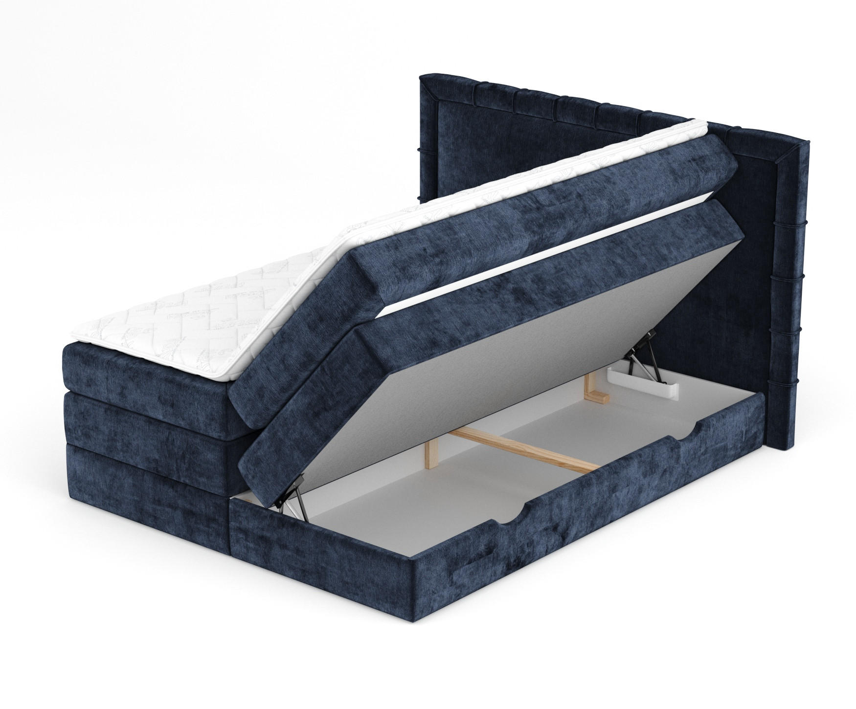 BOXSPRINGBETT Rosabel Marineblau 140/200 cm mit Matratze und Topper - Schwarz/Dunkelblau, Holz/Holzwerkstoff (140/200cm) - Maison de Reve