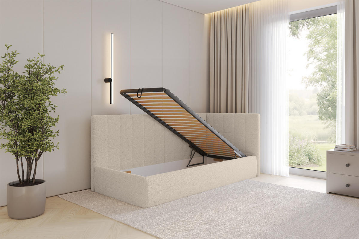 EINZELLBETT Jugendbett mit Bettkasten, Links - TULY 90x200 Dunkelbeige - Cappuccino, Holzwerkstoff/Textil (90/200cm) - ALTDECOR