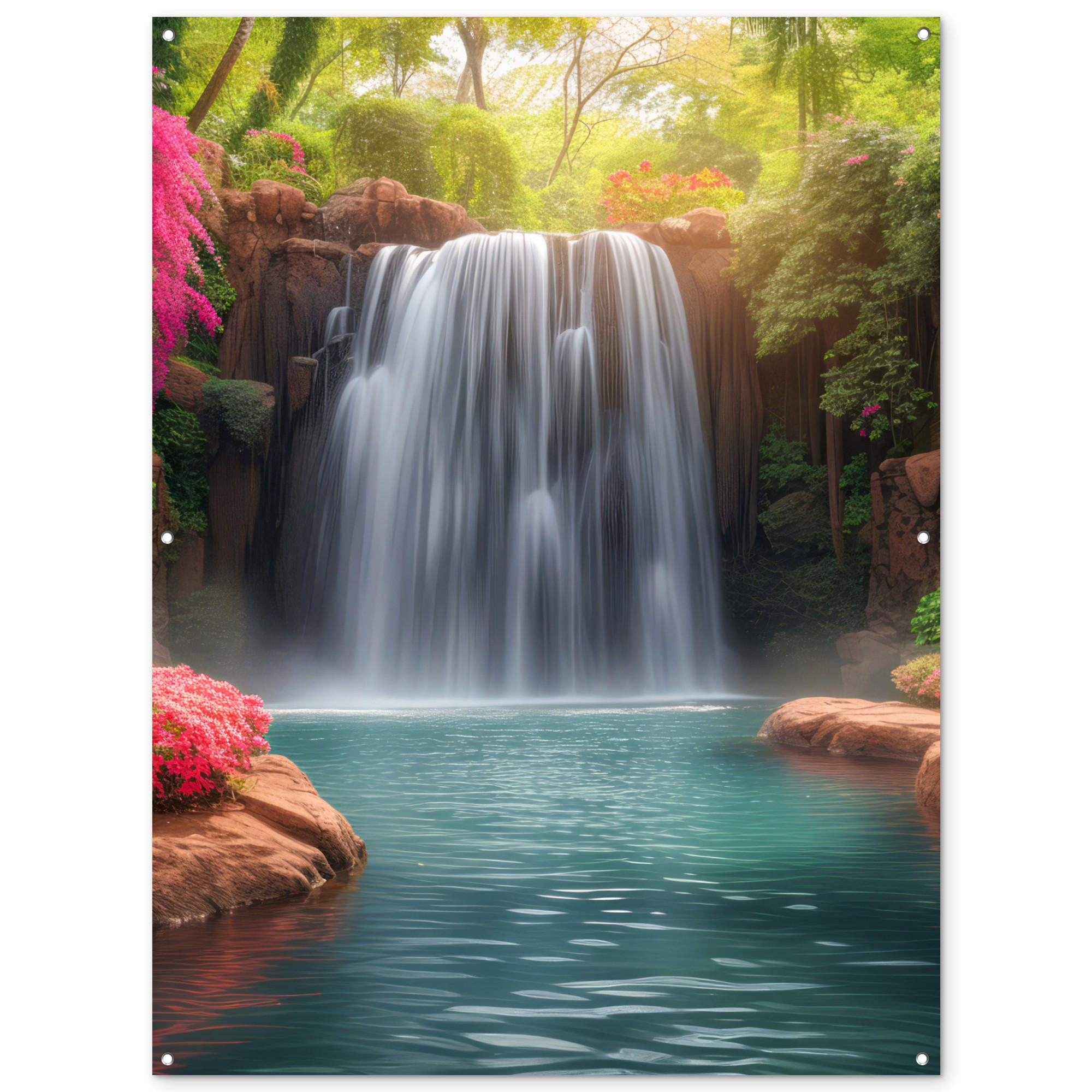 GARTENPOSTER Wasserfall - Natur - Pflanzen - Dschungel - Wasser 120x160 cm - Grün, Kunststoff (120/160/0.2cm) - OnlyWow
