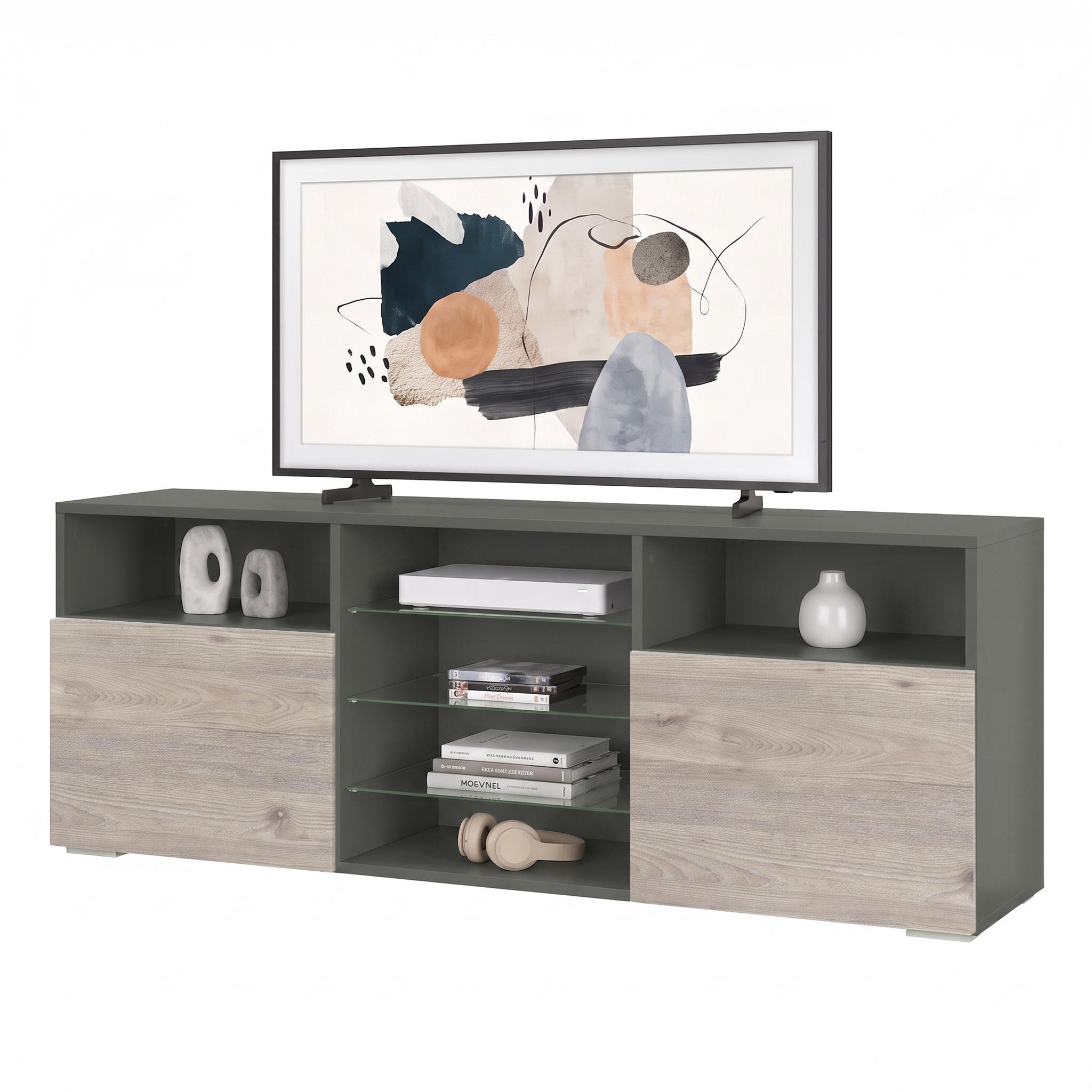 LOWBOARD Granada Front in Eiche Nordic - Silbereichenfarben, Holzwerkstoff (146/54/35cm) - Vladon