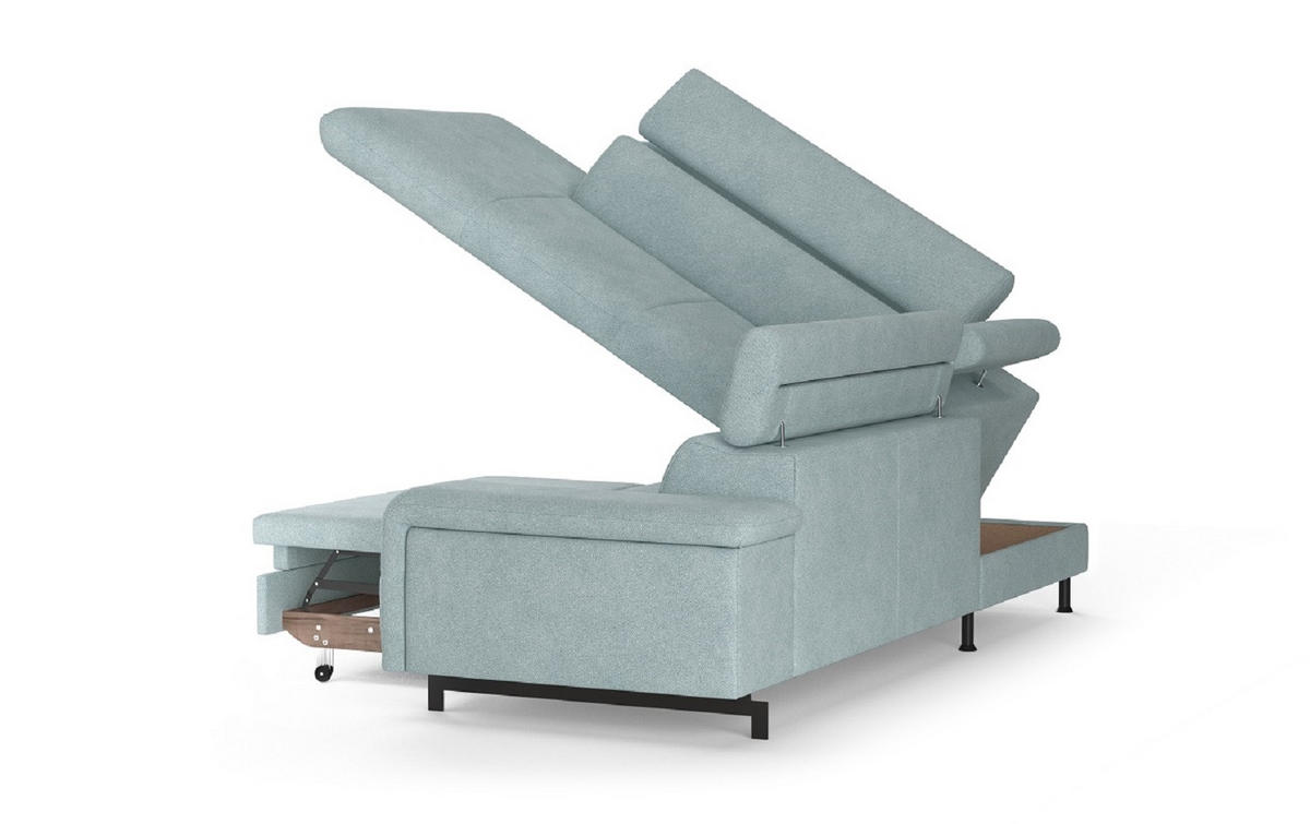 ECKSOFA mit Schlaffunktion und Bettkasten - Türkis/Schwarz, Kunststoff/Textil (262/215cm) - Cotta