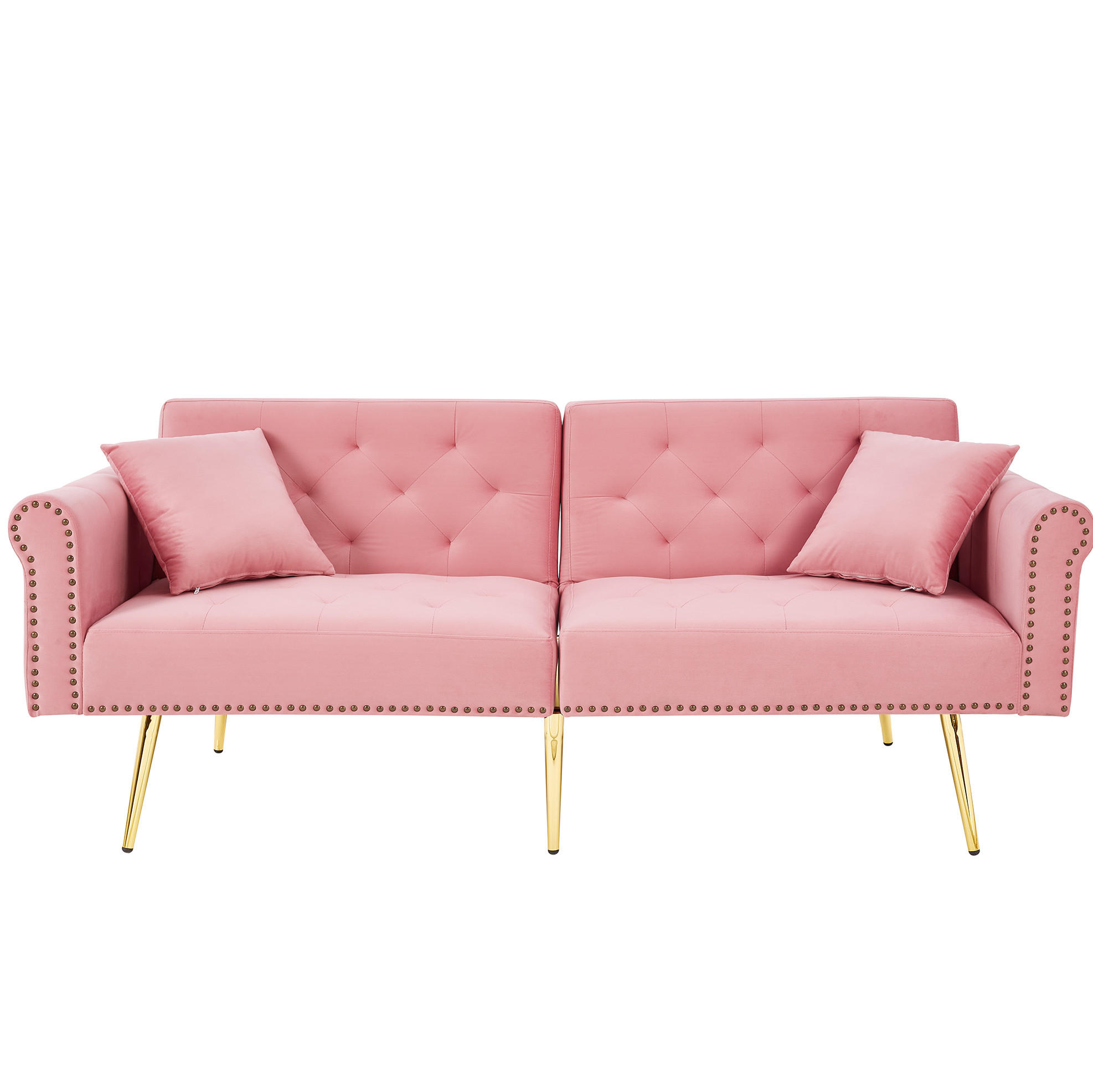 SCHLAFSOFA 2-Sitzer Samt mit 3-fach verstellbarer Doppel-Rückenlehne Rosa 173/75/70 cm - Rosa, Textil (70/173/75cm) - Redom