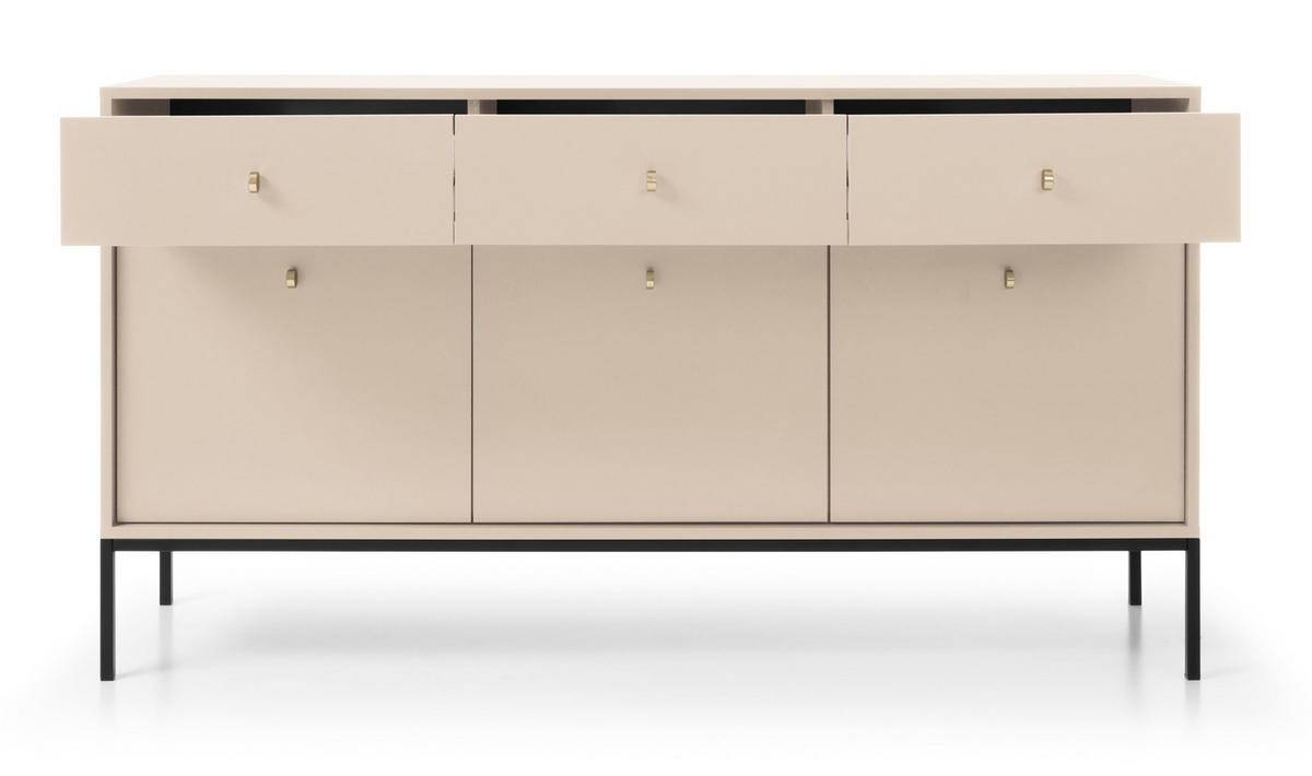KOMMODE 154 cm mit Schubladen Monti, 3 Türen, Beige + Schwarz - Beige/Schwarz, Holz/Metall (154/83/39cm) - Emporius
