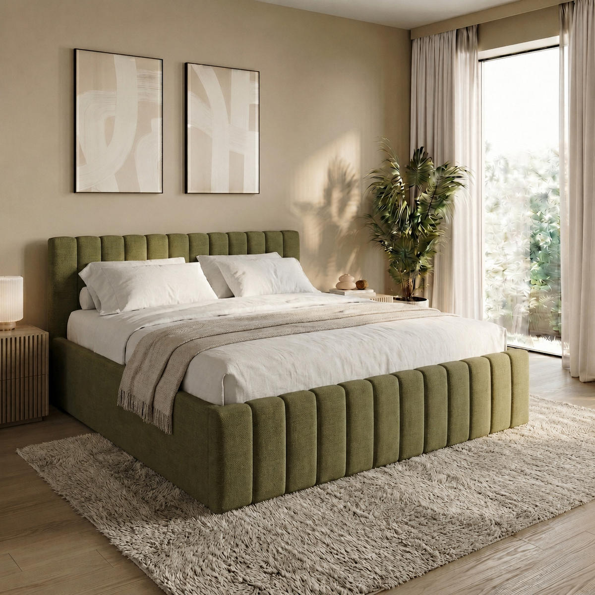 POLSTERBETT 160x200 cm in Olivgrün - Olivgrün, Textil (160/200cm) - Home Collective