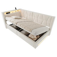 BOXBETT 90/200cm, LED/USB-C, Bettkasten, Lattenrost, Beige - Beige, Holz/Metall (90/200cm) - LVHOM