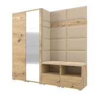 GARDEROBE NELA VI 200 cm (Kompaktgarderobe Artisan Eiche mit Spiegel & Sitzpolster Beige 04 Schrank & Paneel) - Beige/Silberfarben, Holz/Holzwerkstoff (200/187/40cm) - Ravio