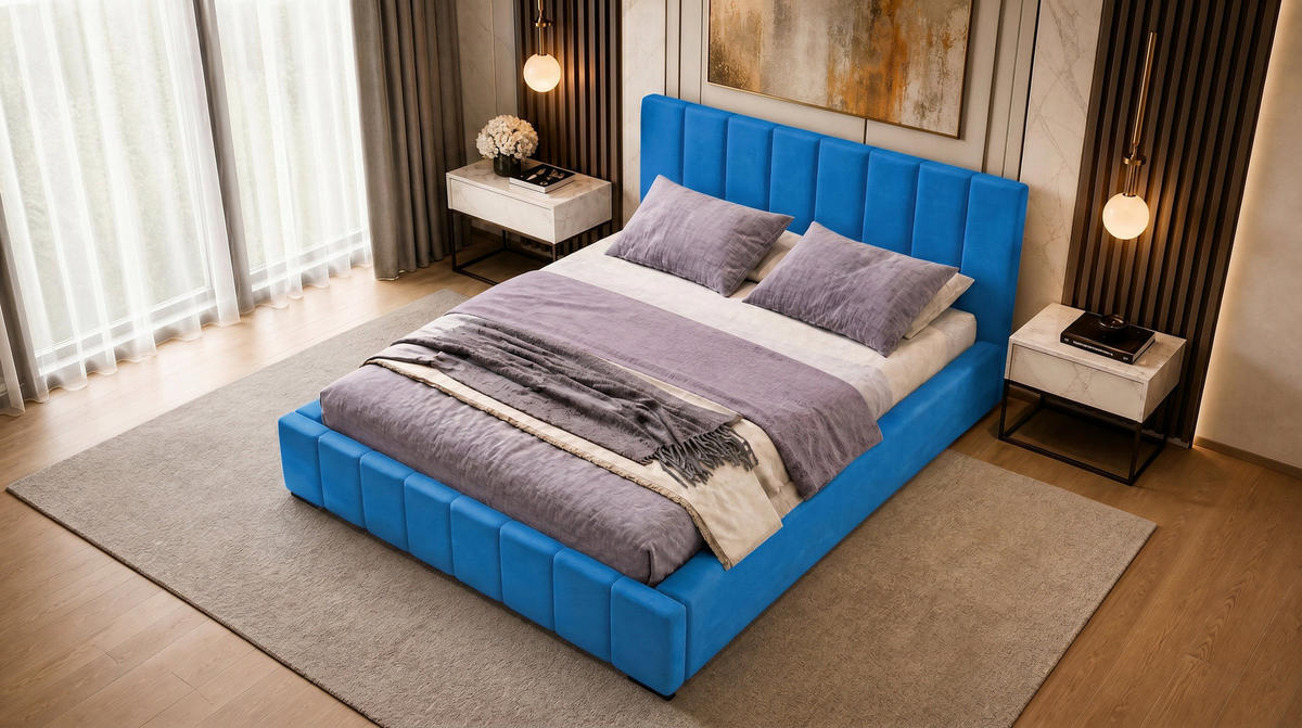 MARPUR Polsterbett NERO 180x200 cm mit Bettkasten und Lattenrost, Blau - Chromfarben/Blau, Holz/Holzwerkstoff (180/200cm) - Marpur