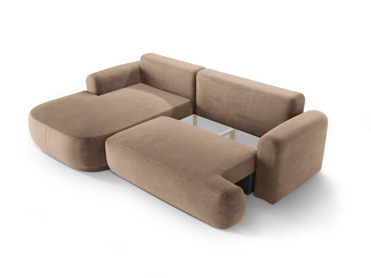 SCHLAFSOFA modular mit Bettkasten links Ella aus Samt dunkelbeige 5 Sitzplätze - Mokka, Textil (174/271cm) - Micadoni