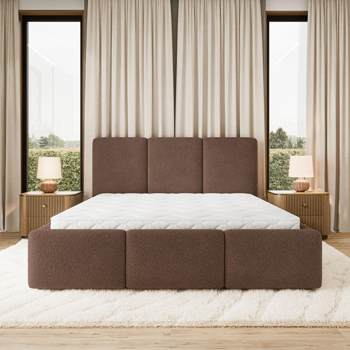 POLSTERBETT MORENA Q 180x200 cm mit Bettkästen - Braun - Braun, Holz (180/200cm) - MASSENO