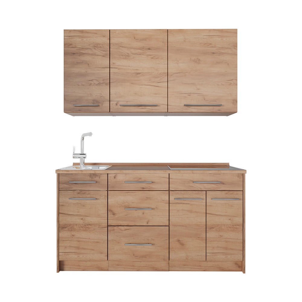 SINGLEKÜCHE Fame-Line, Goldkraft Eiche/Goldkraft Eiche, 150 cm Arbeitsplatte Goldkraft Eiche - Eichefarben, Holzwerkstoff (150/81.2/60cm) - Vicco