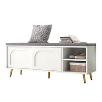 SCHUHSCHRANK aus Spanplatte 121x35x49cm in Weiß mit Sitzpolster - Weiß, Holzwerkstoff (121/49/35cm) - Modfu
