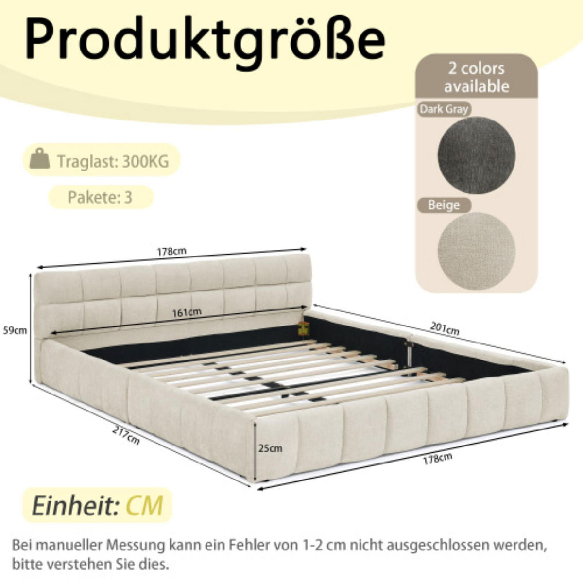 POLSTERBETT 160/200 cm in Beige mit Steppdesign und Chenille-Bezug - Beige, Holzwerkstoff/Textil (160/200cm) - CHICFURN