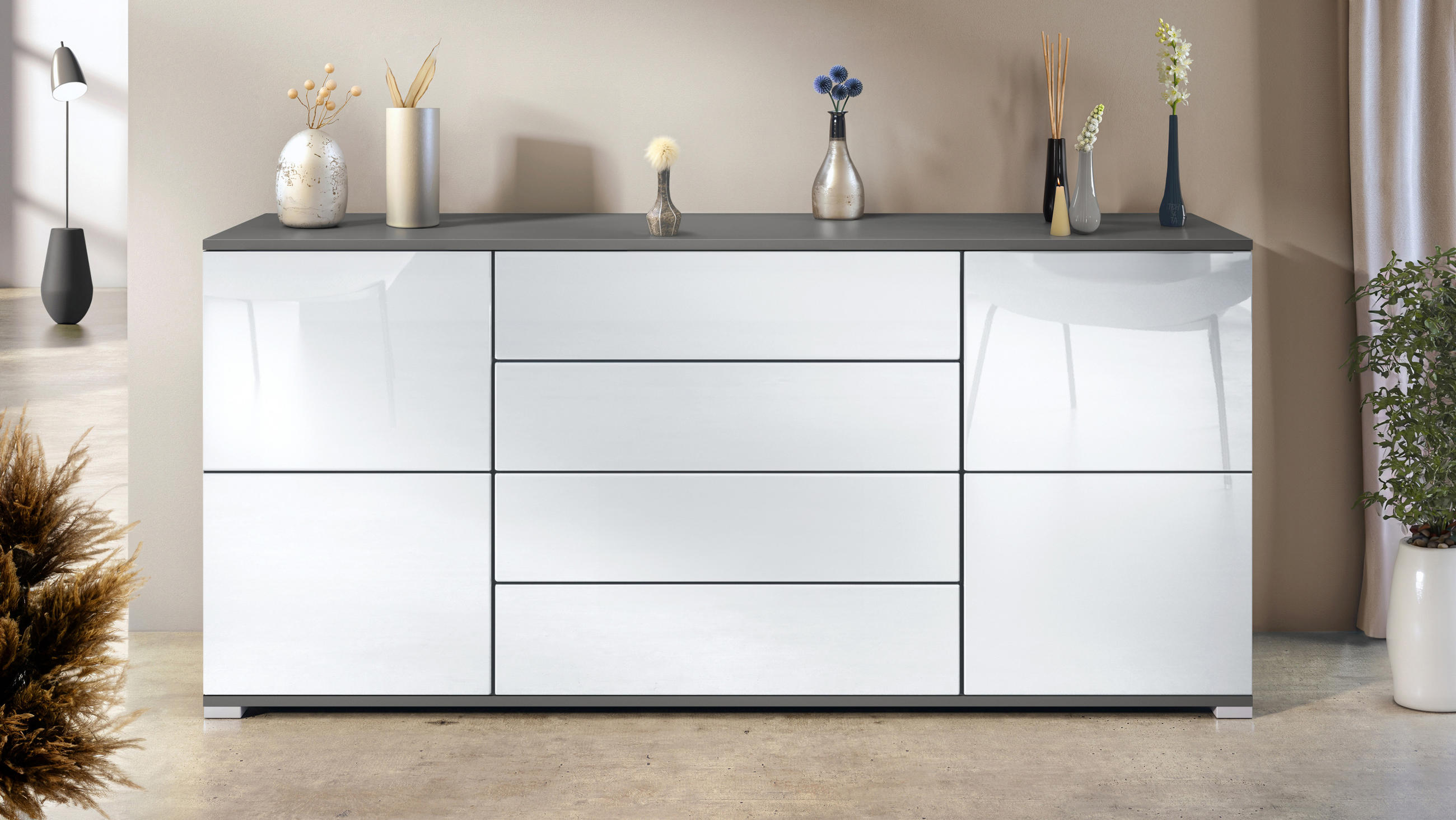 SIDEBOARD Rova Weiß Hochglanz - Weiß Hochglanz, Holzwerkstoff (166.5/75.5/35cm) - Vladon
