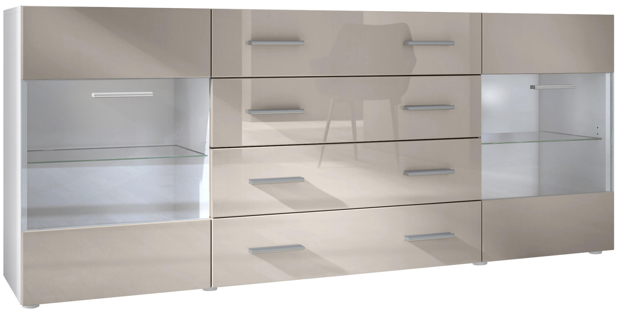 SIDEBOARD Carlos Sandgrau Hochglanz - Sandfarben, Holzwerkstoff (166/72/35cm) - Vladon