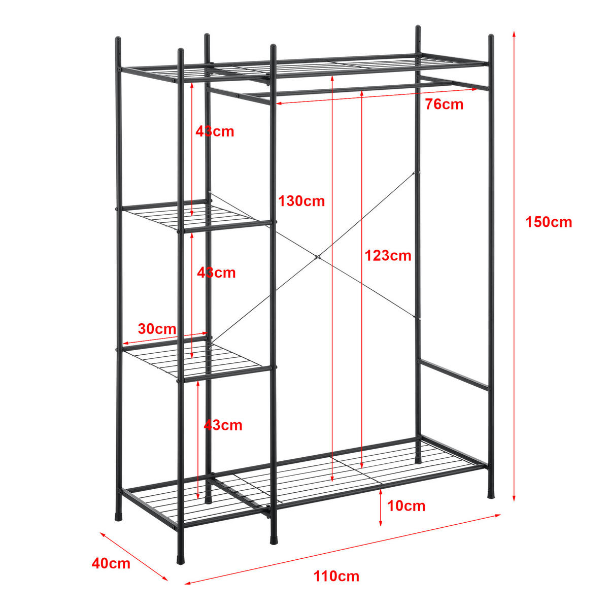 GARDEROBENSTÄNDER - Schwarz, Metall (110/150/40cm) - [en.casa]