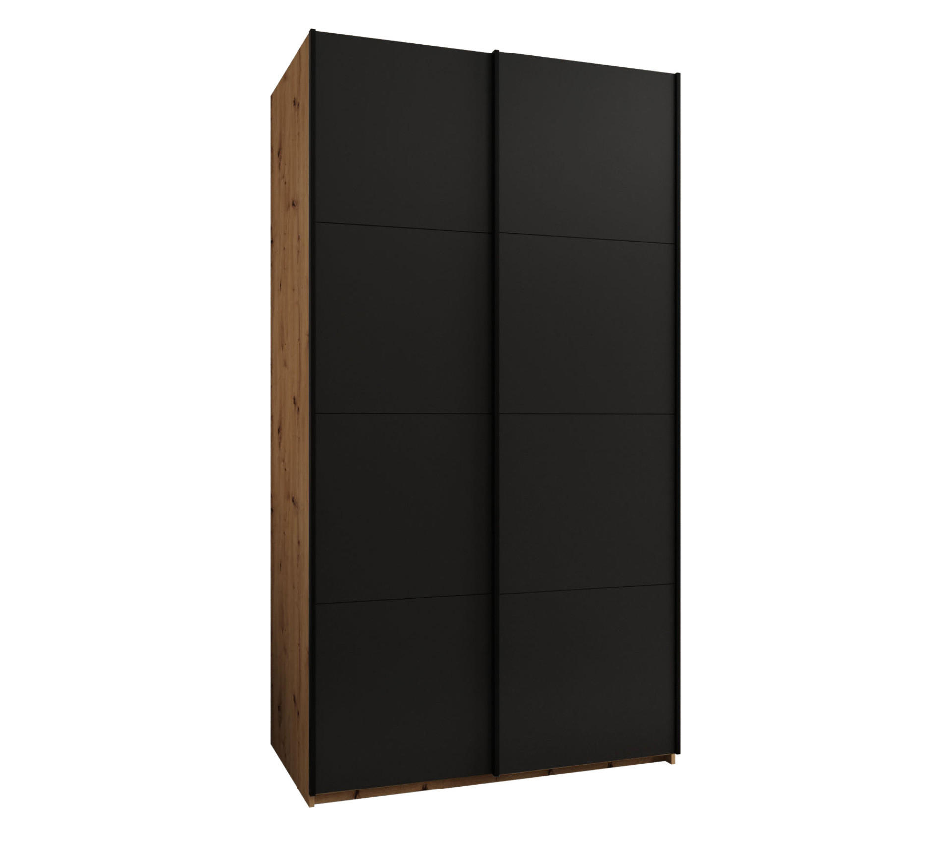 Abiks Möbel Schwebetürenschrank Eiche Artisan, Schwarz, Schwarz 130x245x64 cm