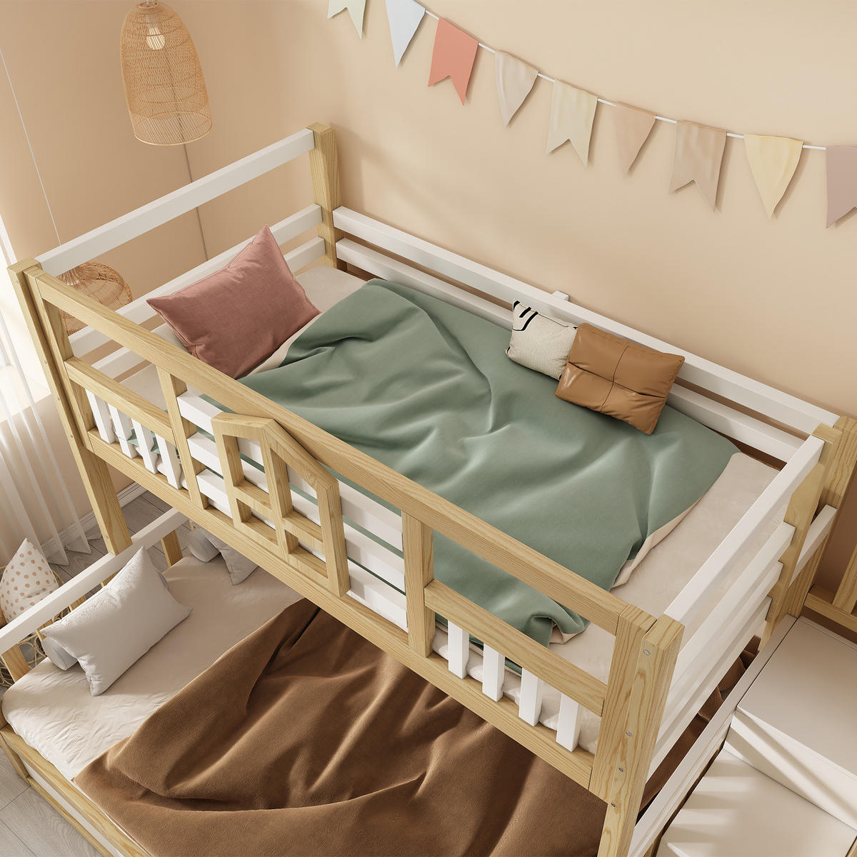 ETAGENBETT 90x140x200 cm Weiß Natur mit Stauraum - Eichefarben/Weiß, Holz (90/200cm) - FLIEKS