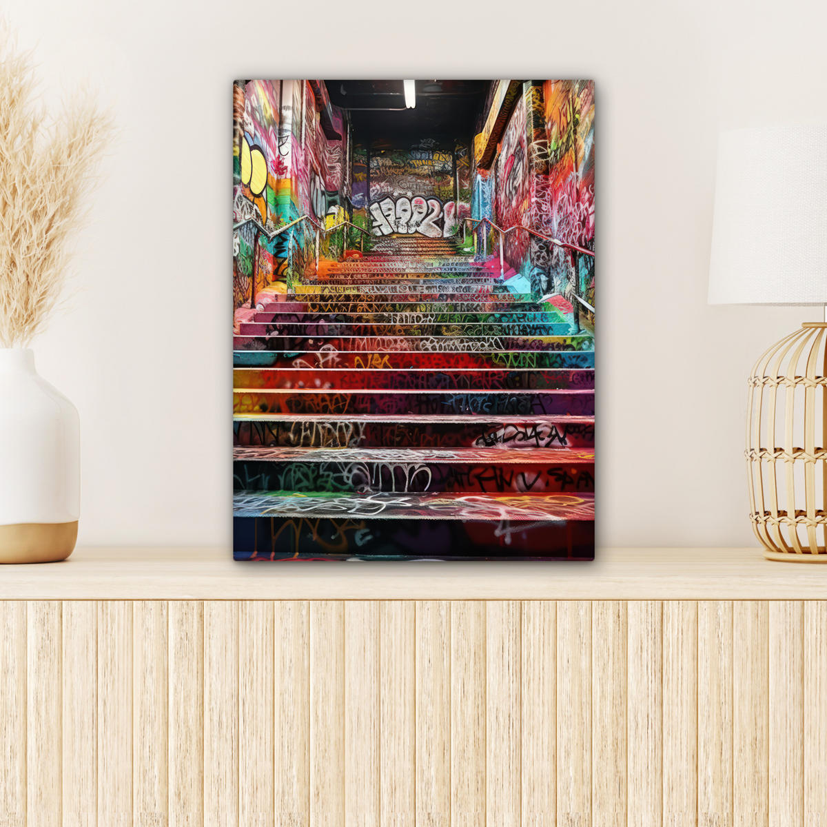 LEINWANDBILD Treppe - Graffiti - Farben - Kunst 30x40 cm - Multicolor, Textil (30/40cm) - MuchoWow