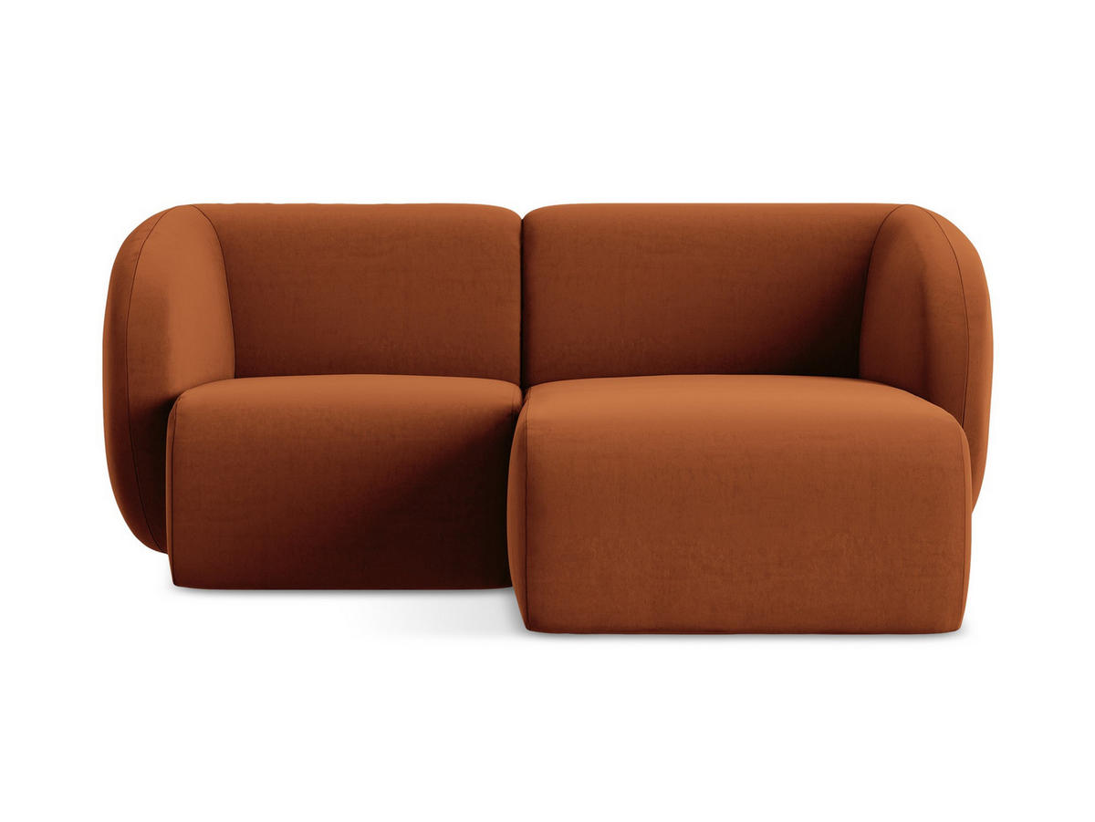 ECKSOFA Rechts Samt Stoff Orange - Terracotta/Schwarz, Holzwerkstoff/Kunststoff (178/166cm) - Makamii