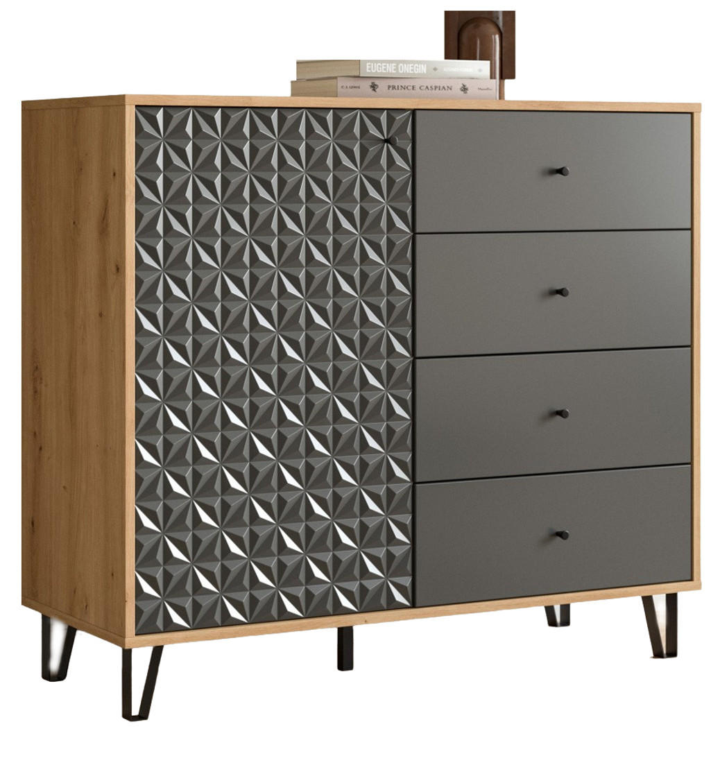 KOMMODE grau, Eiche Artisan 110 x 96 cm, Sideboard mit 3D-Struktur - Schwarz/Eiche Artisan, Holzwerkstoff/Kunststoff (110/96/40cm) - Inn.Furn